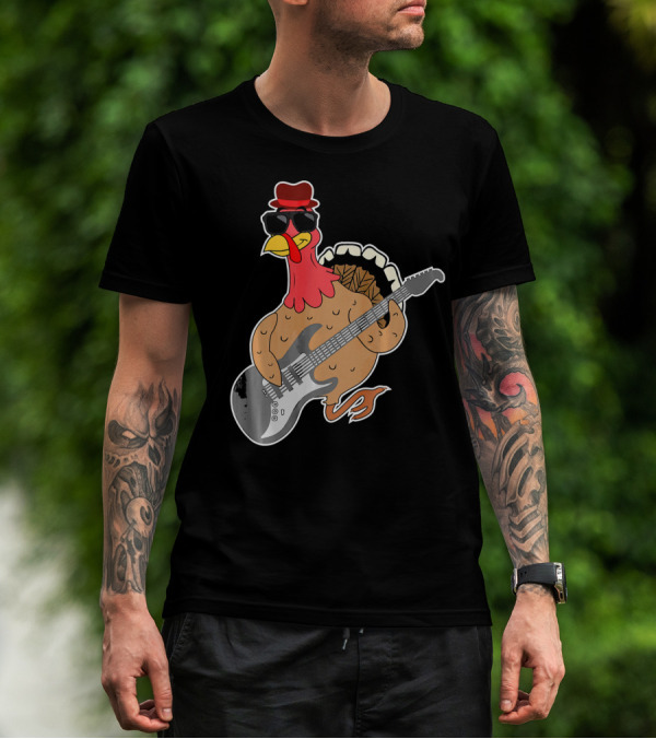 RockStar Turkey With Guitar Funny Thanksgiving T-Shirt