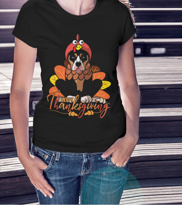 Happy Thanksgiving Funny Pitbull Dog Mom Turkey T-Shirt