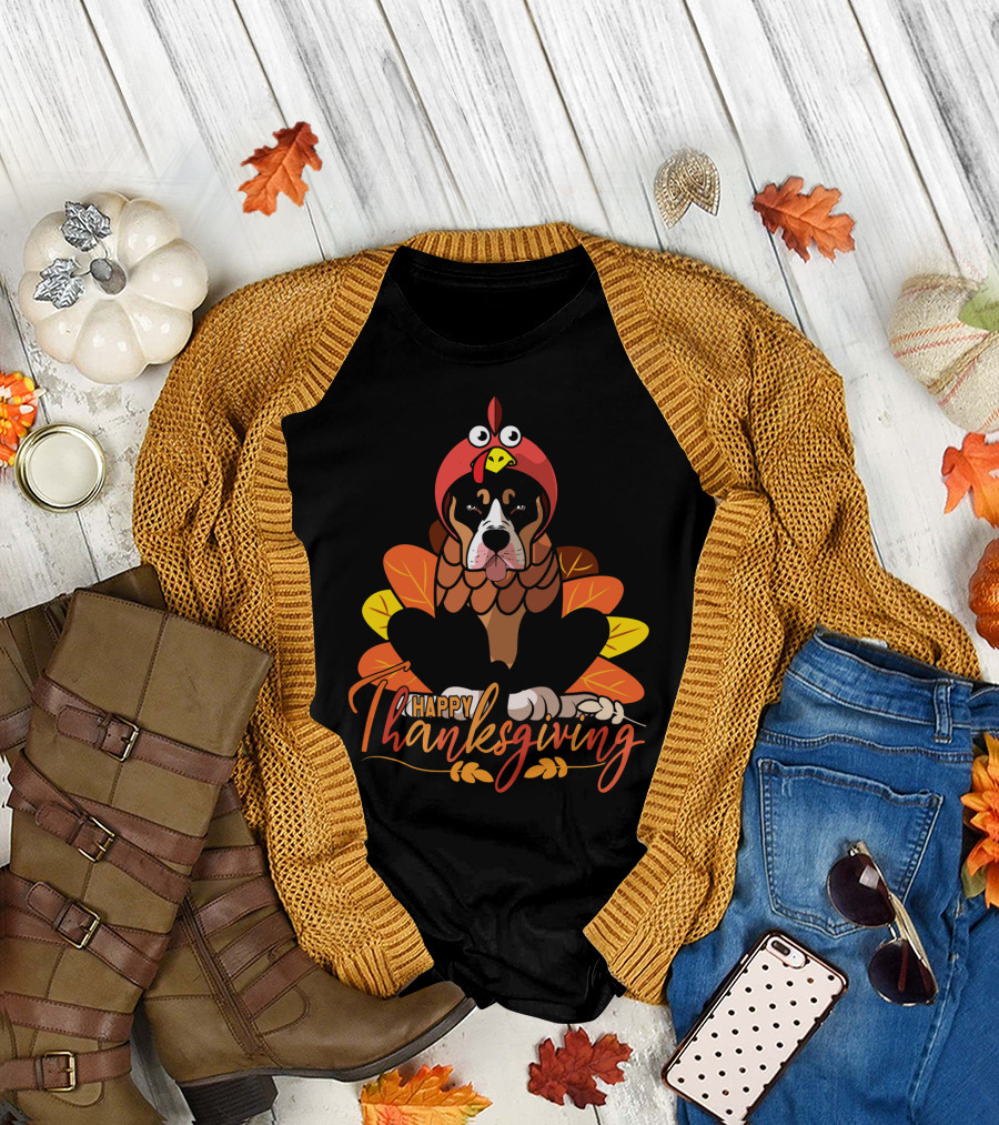 Happy Thanksgiving Funny Pitbull Dog Mom Turkey T-Shirt