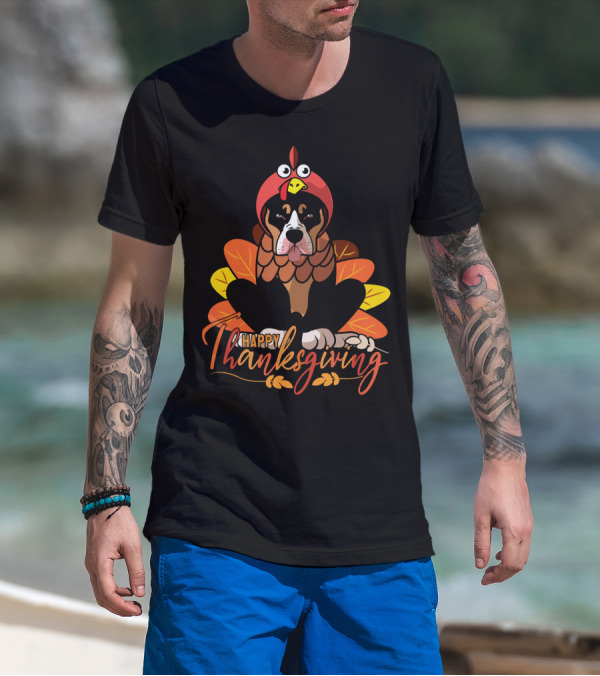 Happy Thanksgiving Funny Pitbull Dog Mom Turkey T-Shirt