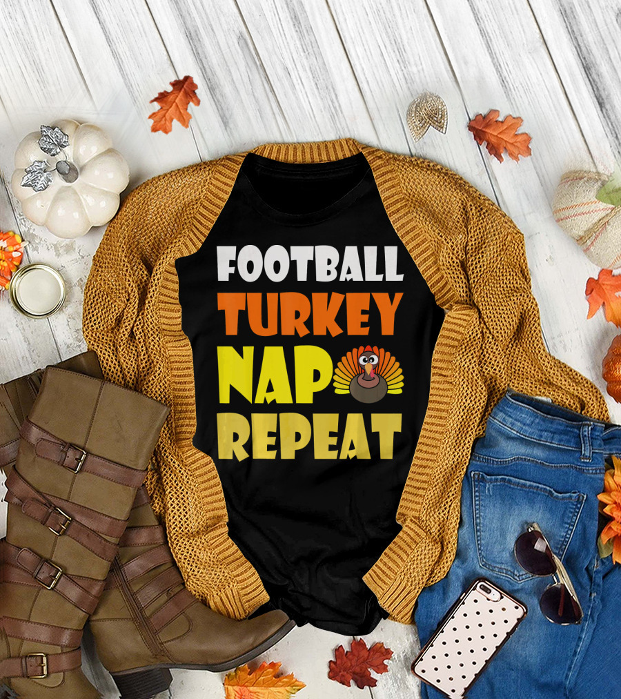 Football Turkey Nap Repeat Thanksgiving Enthusiast T-Shirt