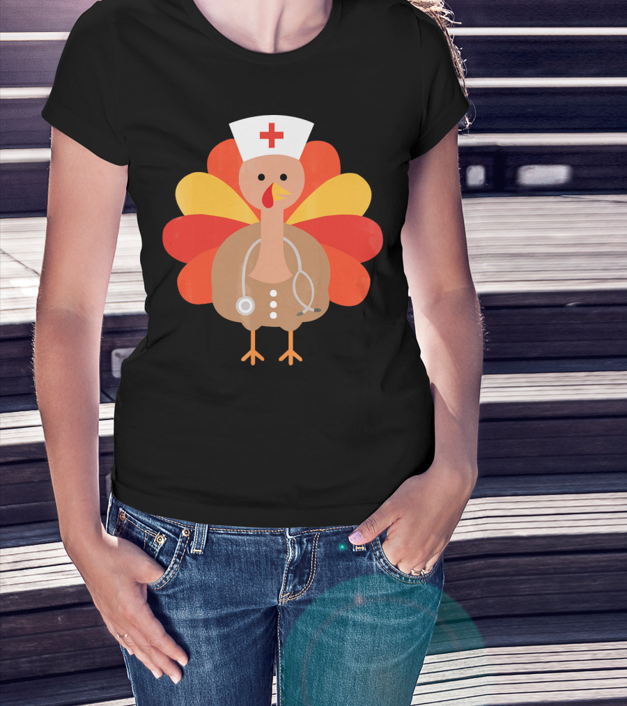 Thanksgiving Nurse Turkey With Stethoscope Cool T-Shirt