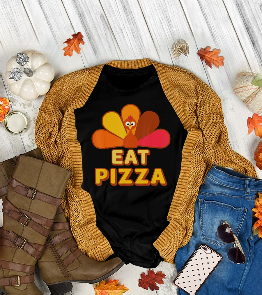 Funny Turkey Eat Pizza Thanksgiving Humor T-Shirt
