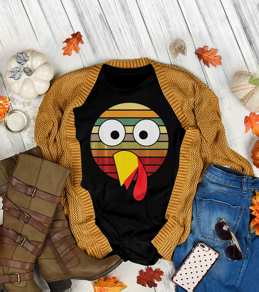 Retro Striped Turkey Face Thanksgiving Halloween Costume T-Shirt