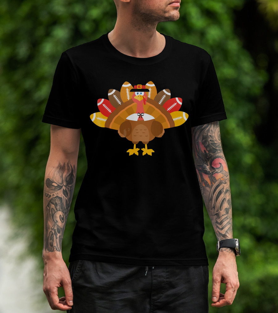 Thanksgiving Turkey Pilgrim Football Feathers T-Shirt