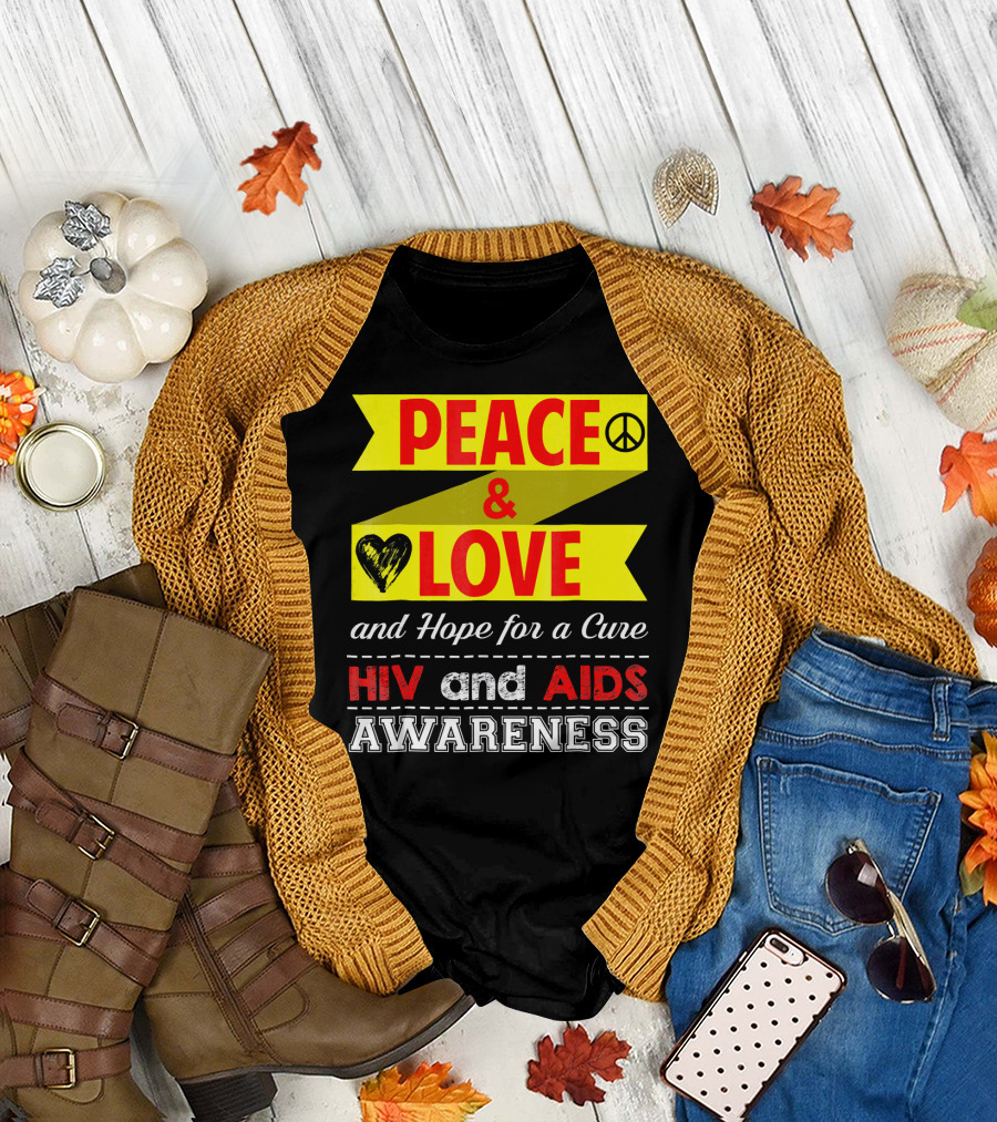 Peace and Love and Hope for a Cure HIV and AIDS Awareness T-Shirt