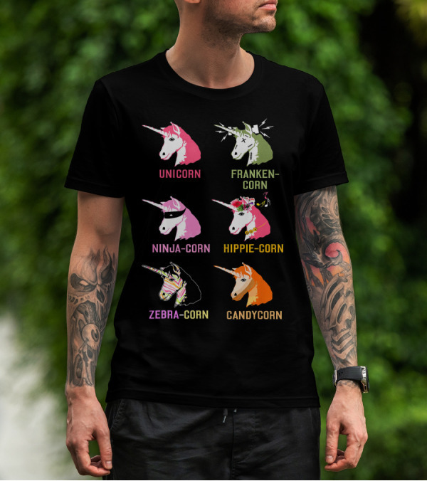Unicorn Frankencorn Ninja-Corn Hippie-Corn Zebra-Corn Candycorn T-Shirt