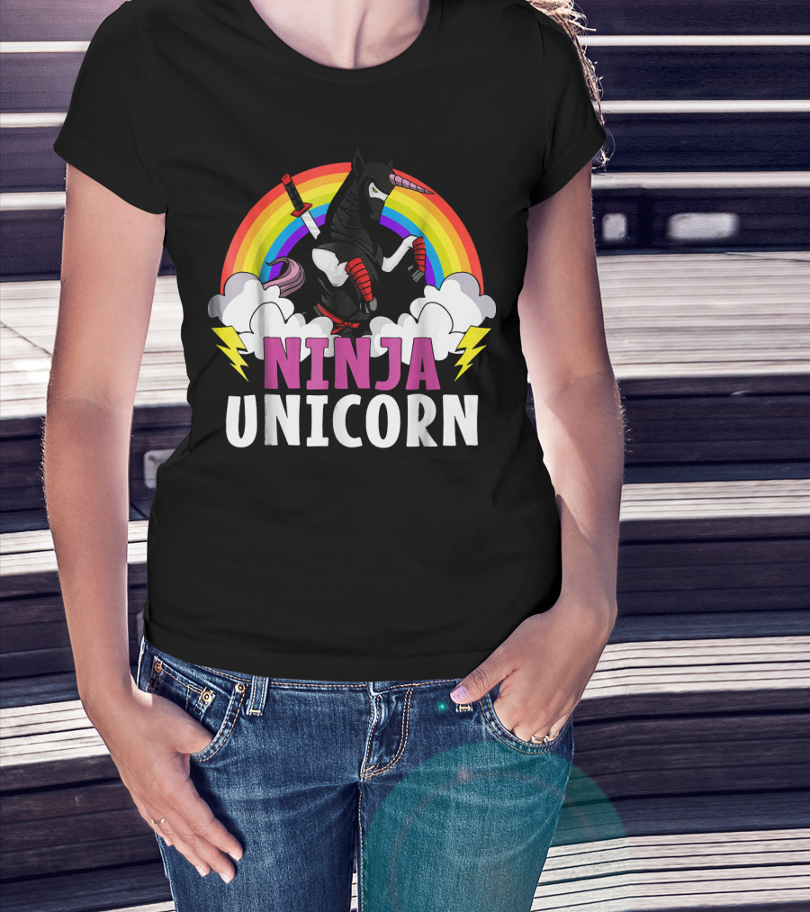 Ninja Unicorn Rainbow Karate Martial Arts T-Shirt