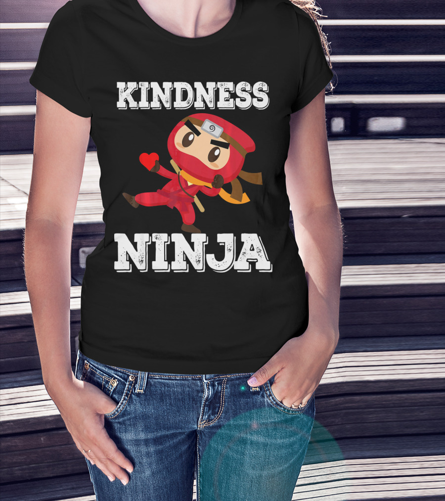 Kindness Ninja Cute Anti Bullying Funny Red Heart Cartoon Character T-Shirt