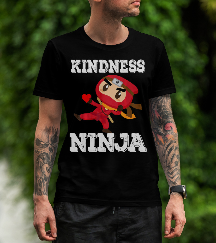 Kindness Ninja Cute Anti Bullying Funny Red Heart Cartoon Character T-Shirt