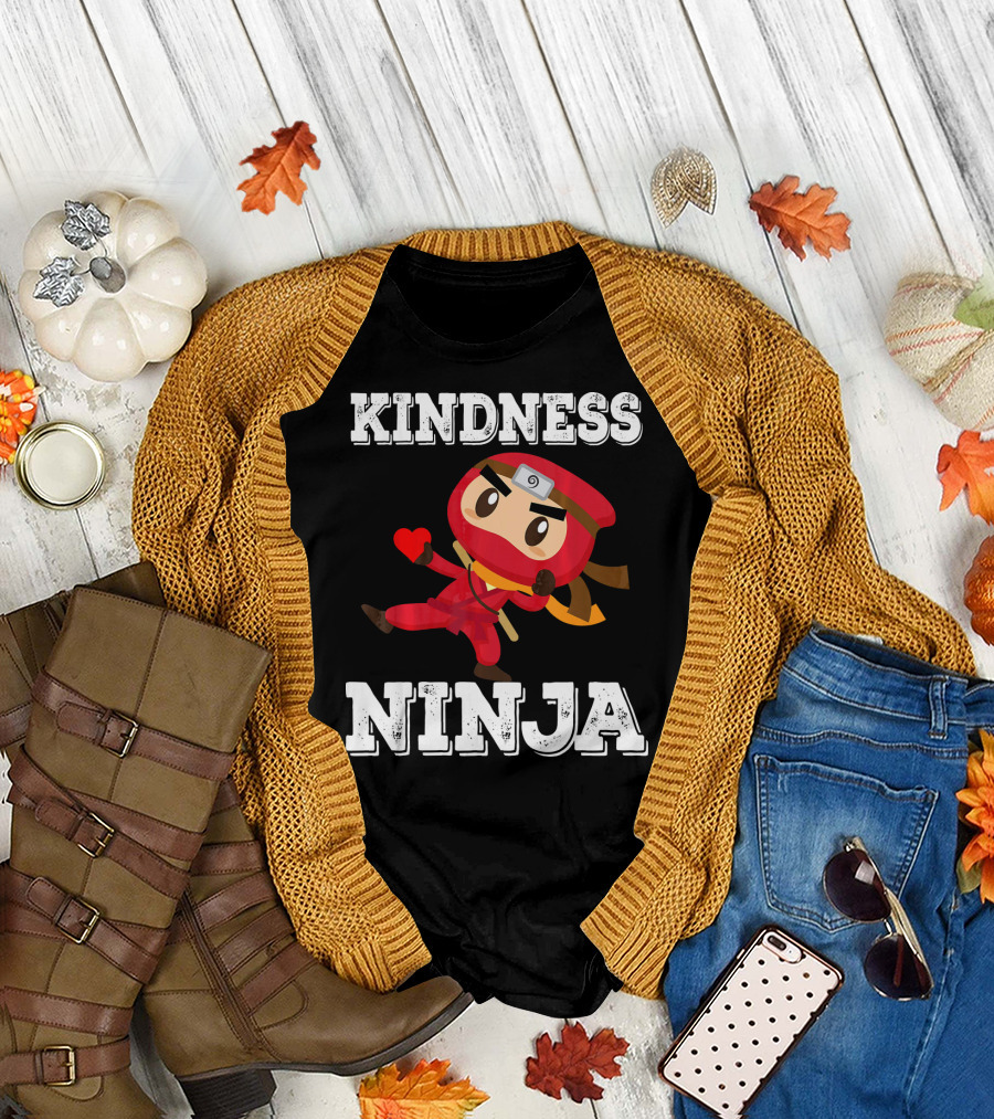 Kindness Ninja Cute Anti Bullying Funny Red Heart Cartoon Character T-Shirt