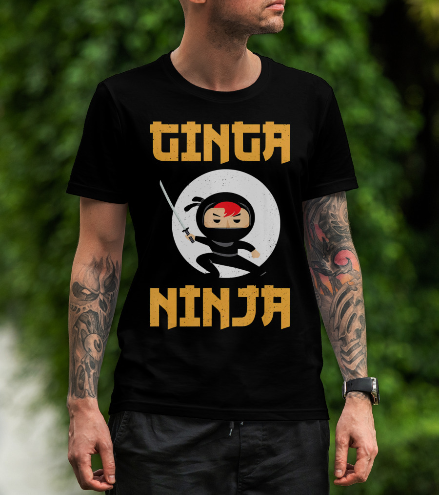 Ginger Pride Ginga Ninja Funny Redhead With Sword Character T-Shirt