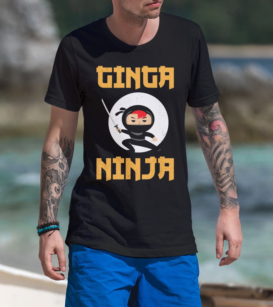 Ginger Pride Ginga Ninja Funny Redhead With Sword Character T-Shirt