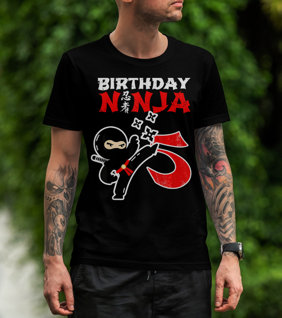 Birthday Ninja Kicking 5th T-Shirt