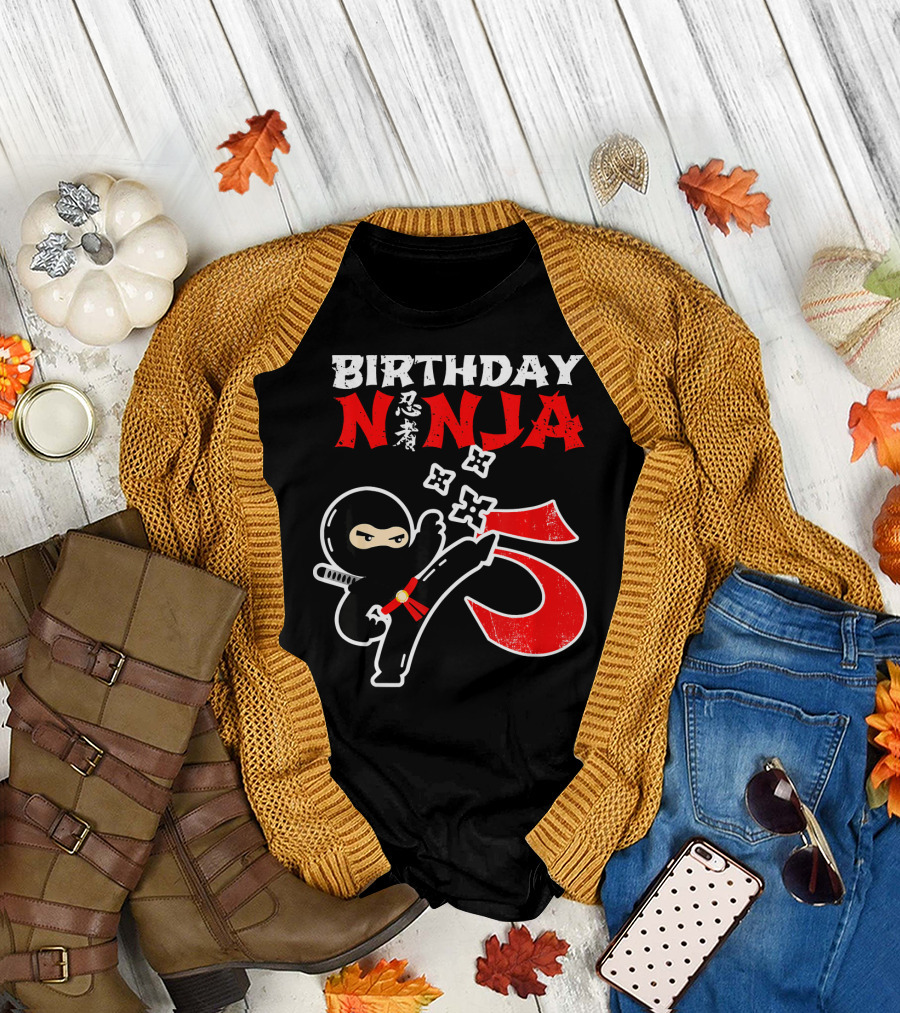 Birthday Ninja Kicking 5th T-Shirt