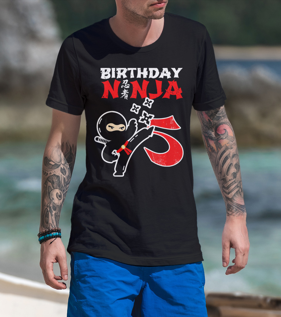 Birthday Ninja Kicking 5th T-Shirt