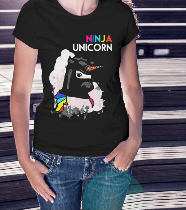 Ninja Unicorn Funny Cool Martial Arts Rainbow Scarf T-Shirt