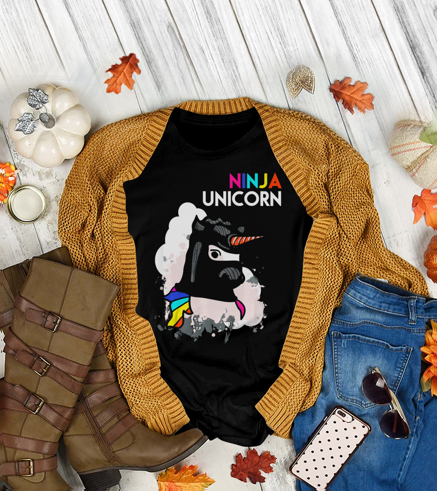 Ninja Unicorn Funny Cool Martial Arts Rainbow Scarf T-Shirt