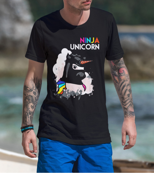Ninja Unicorn Funny Cool Martial Arts Rainbow Scarf T-Shirt