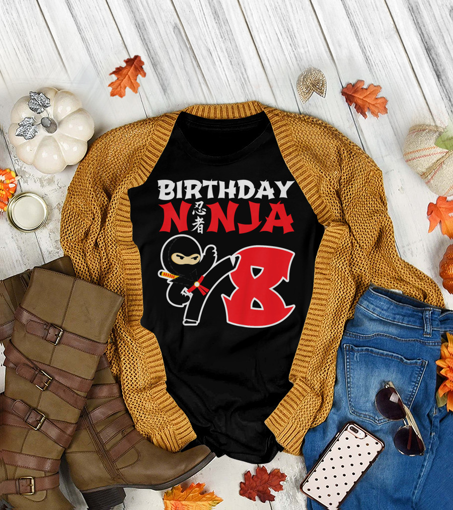 Birthday Ninja 8 Year Old Ninja Kanji T-Shirt