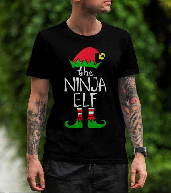 The Ninja Elf Outfit Christmas Hat And Shoes T-Shirt