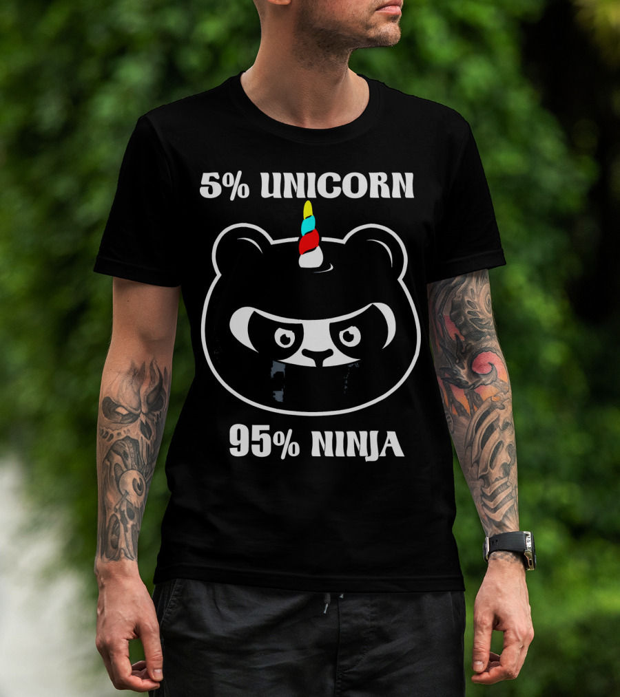 5% UNICORN 95% NINJA Panda Unicorn Hybrid Cartoon T-Shirt