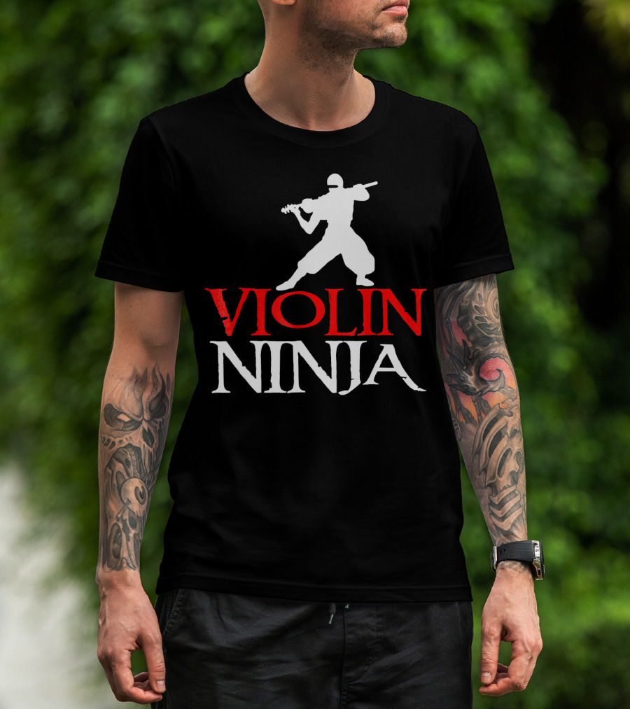 Violin Ninja Violinist Fiddle Martial Arts Fusion T-Shirt
