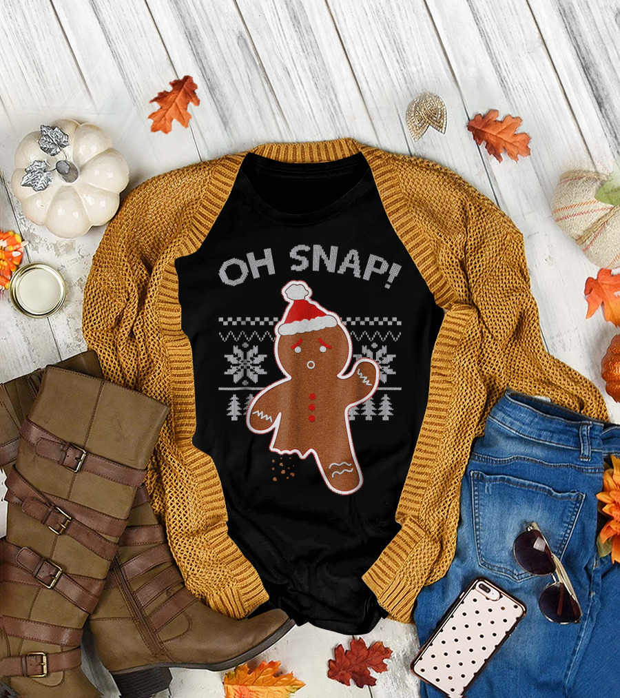 Oh Snap Broken Gingerbread Christmas Knit T-Shirt