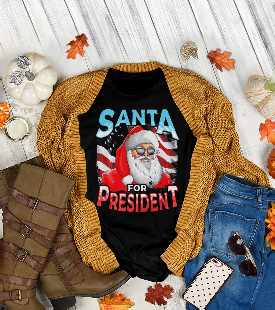 Santa Claus Santa for President with American Flag T-Shirt