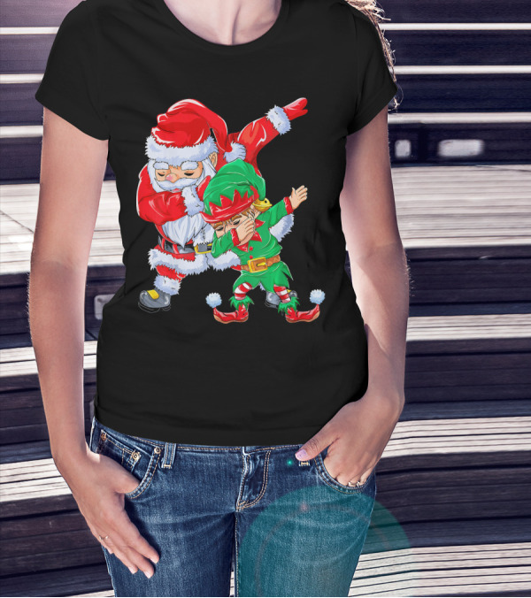 Santa And Elf Performing Dab Dance Moves T-Shirt
