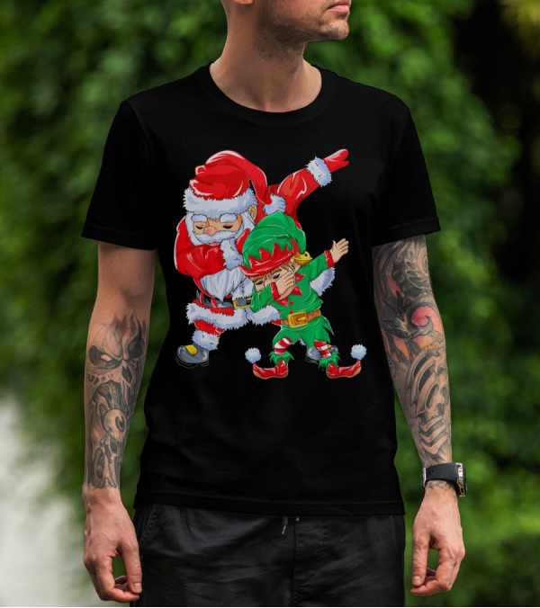 Santa And Elf Performing Dab Dance Moves T-Shirt