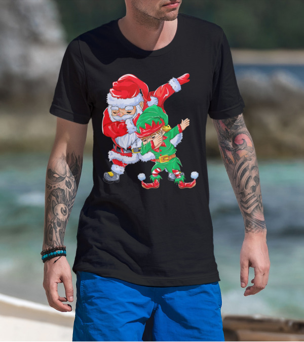 Santa And Elf Performing Dab Dance Moves T-Shirt