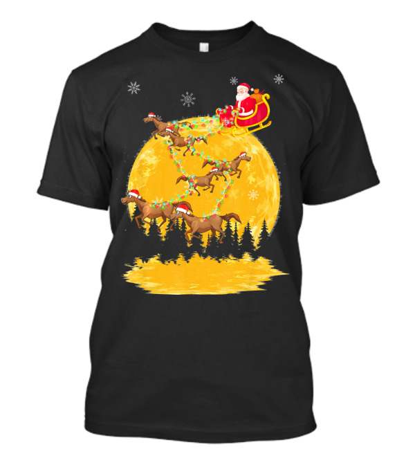 Santa Claus On Sleigh With Horses And Christmas Moon T-Shirt