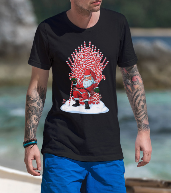 Santa Sitting On Candy Cane Throne Festive Christmas Chair Fantasy T-Shirt