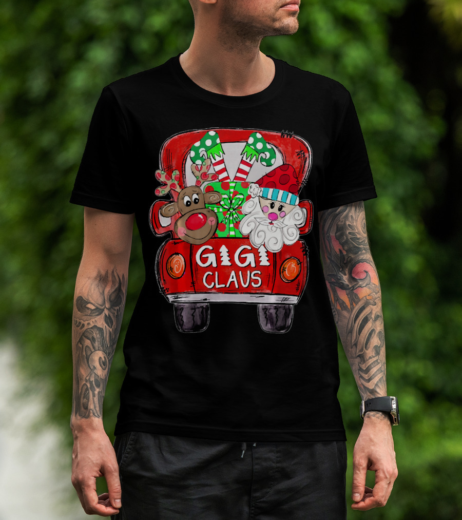 GiGi Claus Christmas Red Truck Reindeer With Gifts And Candy Canes T-Shirt
