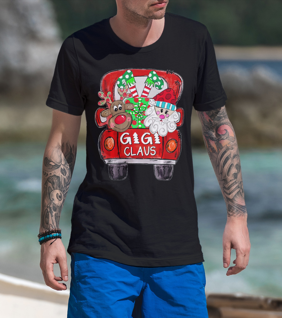 GiGi Claus Christmas Red Truck Reindeer With Gifts And Candy Canes T-Shirt