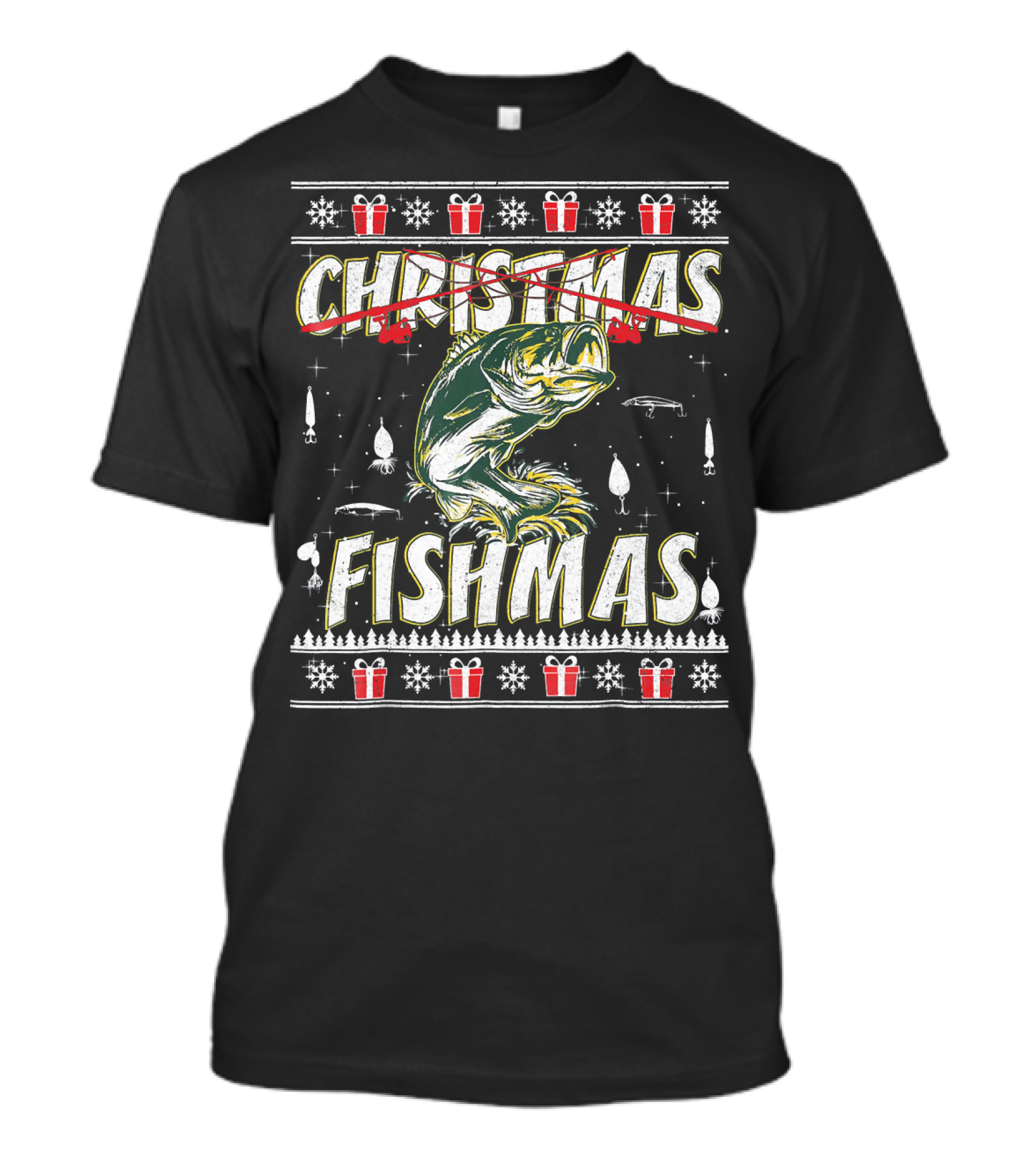 Christmas Fishmas Funny Fishing Presents Snowflakes T-Shirt