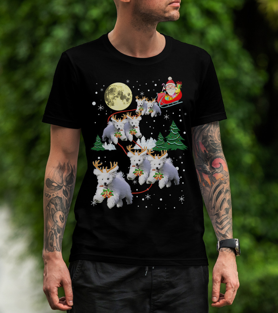 Funny Maltese Christmas Santa Claus Sleigh Reindeer Dogs Pajama T-Shirt