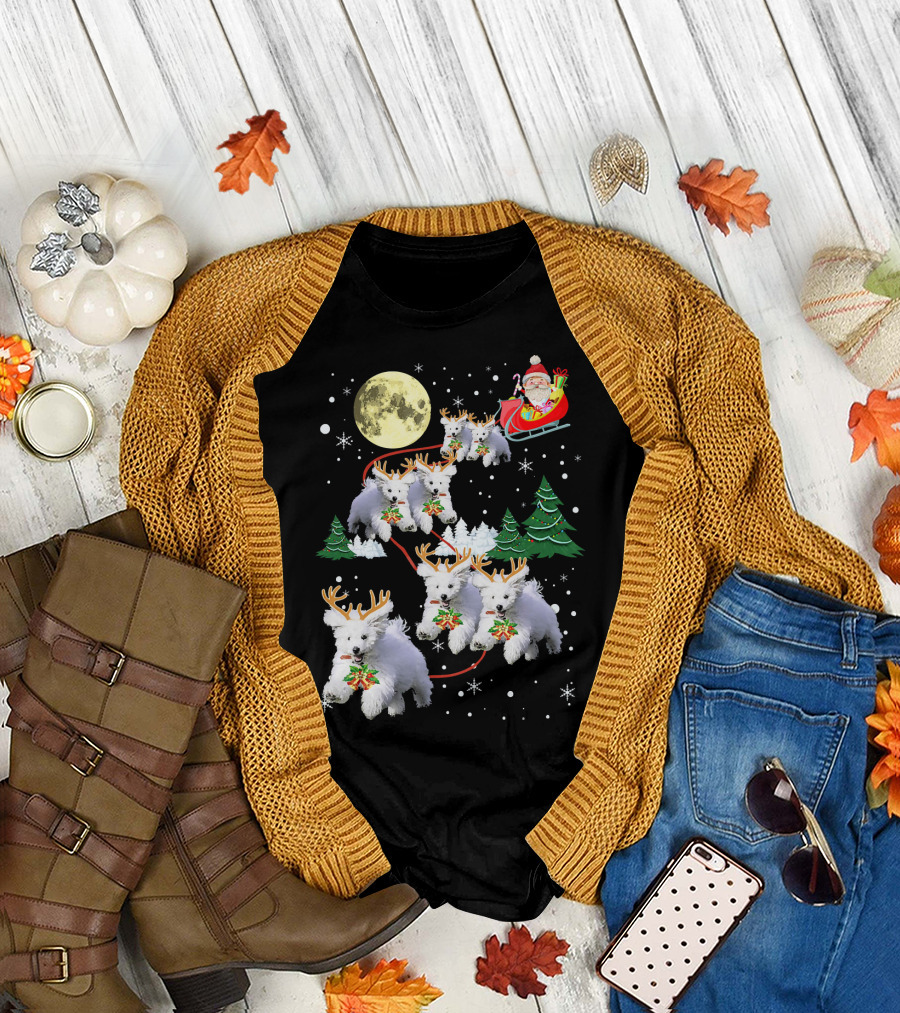 Funny Maltese Christmas Santa Claus Sleigh Reindeer Dogs Pajama T-Shirt