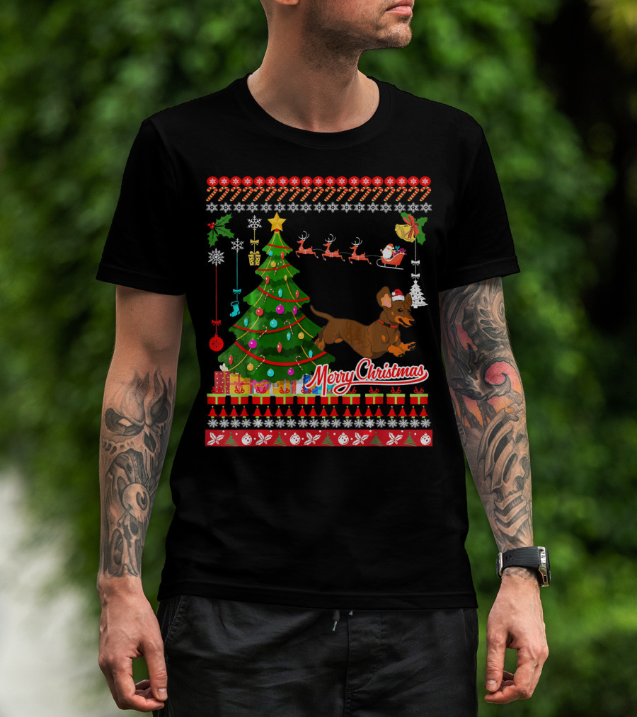Merry Christmas Dachshund Dog UglyDac Holiday T-Shirt