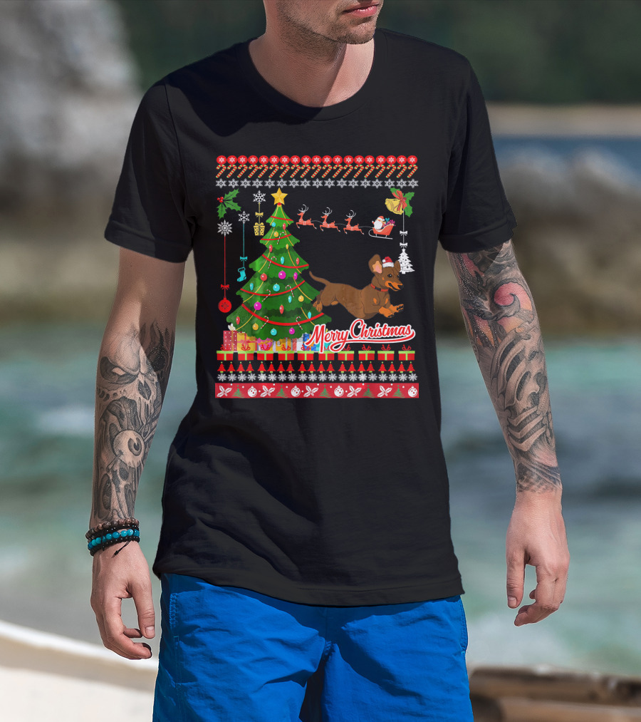 Merry Christmas Dachshund Dog UglyDac Holiday T-Shirt
