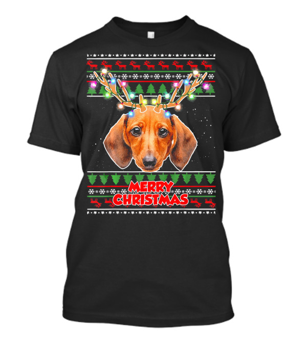 Merry Christmas Dachshund With Antler Ugly T-Shirt