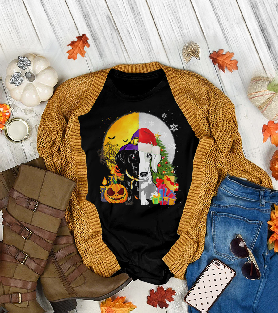 Dachshund Happy Halloween Merry Christmas Dual Holiday T-Shirt
