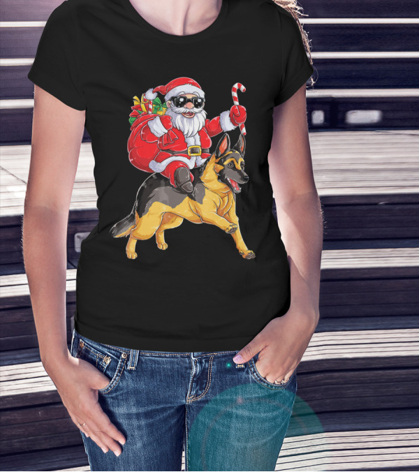 German Shepherd Santa Claus Christmas Fun T-Shirt