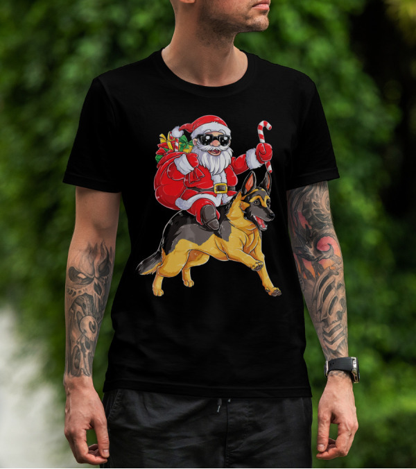German Shepherd Santa Claus Christmas Fun T-Shirt