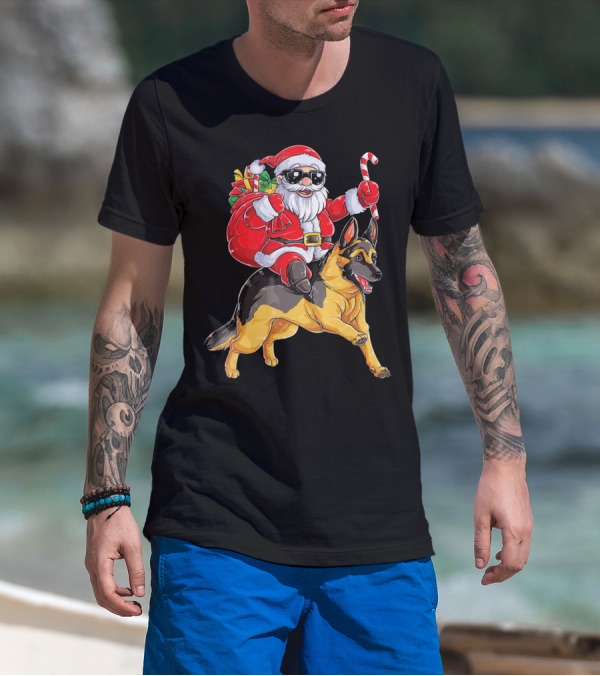 German Shepherd Santa Claus Christmas Fun T-Shirt