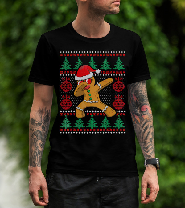 Ugly Christmas Gingerbread Dabbing Santa Hat Festive T-Shirt