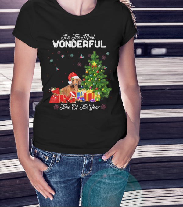 It's The Most Wonderful Time Of Year Dachshund Christmas Tree Presents T-Shirt