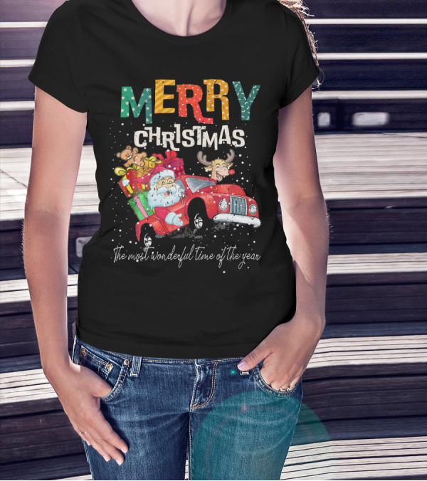 Merry Christmas Reindeer Santa Drive Red The Most Wonderful Time Of The Year T-Shirt
