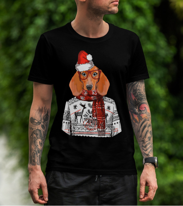 Dachshund Dog Santa Hat Funny Merry Christmas T-Shirt